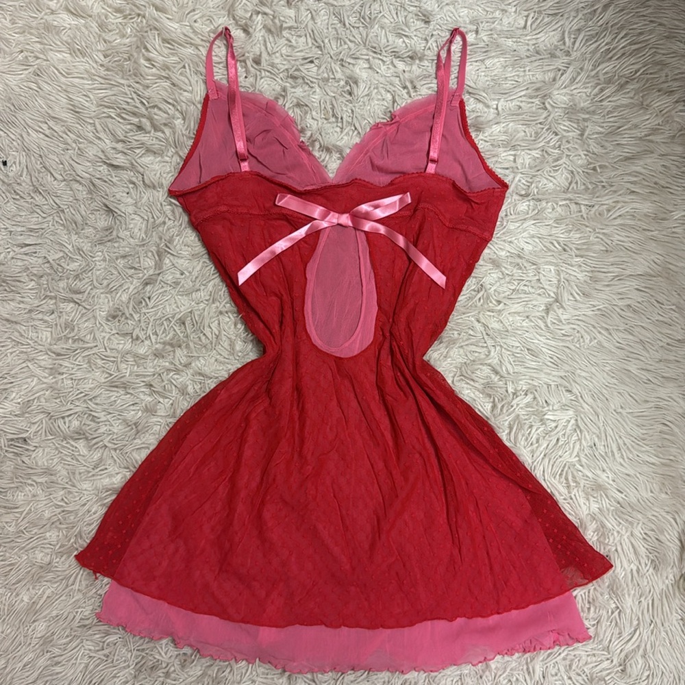 Jasmine & Ginger S/M Slip Lingerie Dress Women’s Lace Red Pink Bow Frilly Y2K